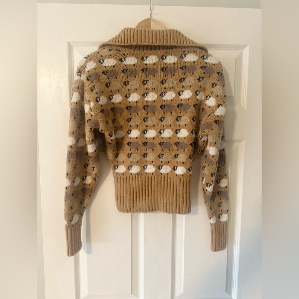 Women’s ZARA Sweater Pullover Sheep 1/4 Button Turtleneck Cozy Knit Small. - Picture 6 of 6